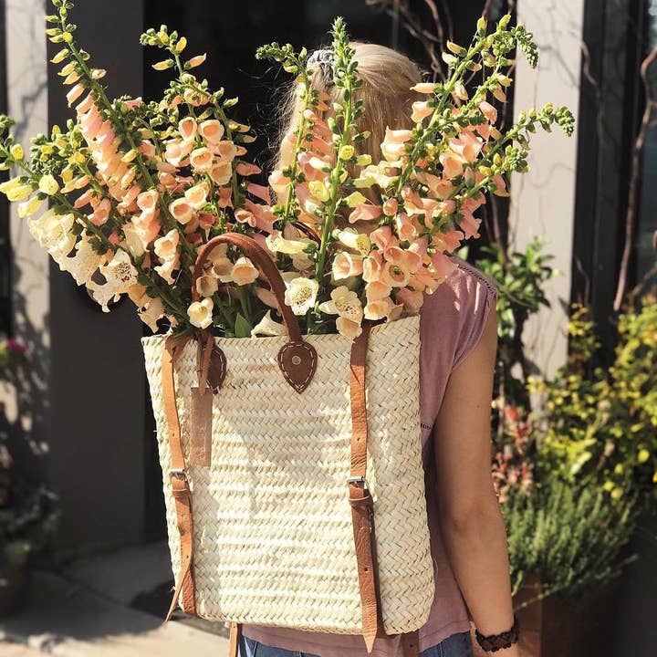 Beige Brown Straw Bag Backpack French Baskets for wholesale on Faire