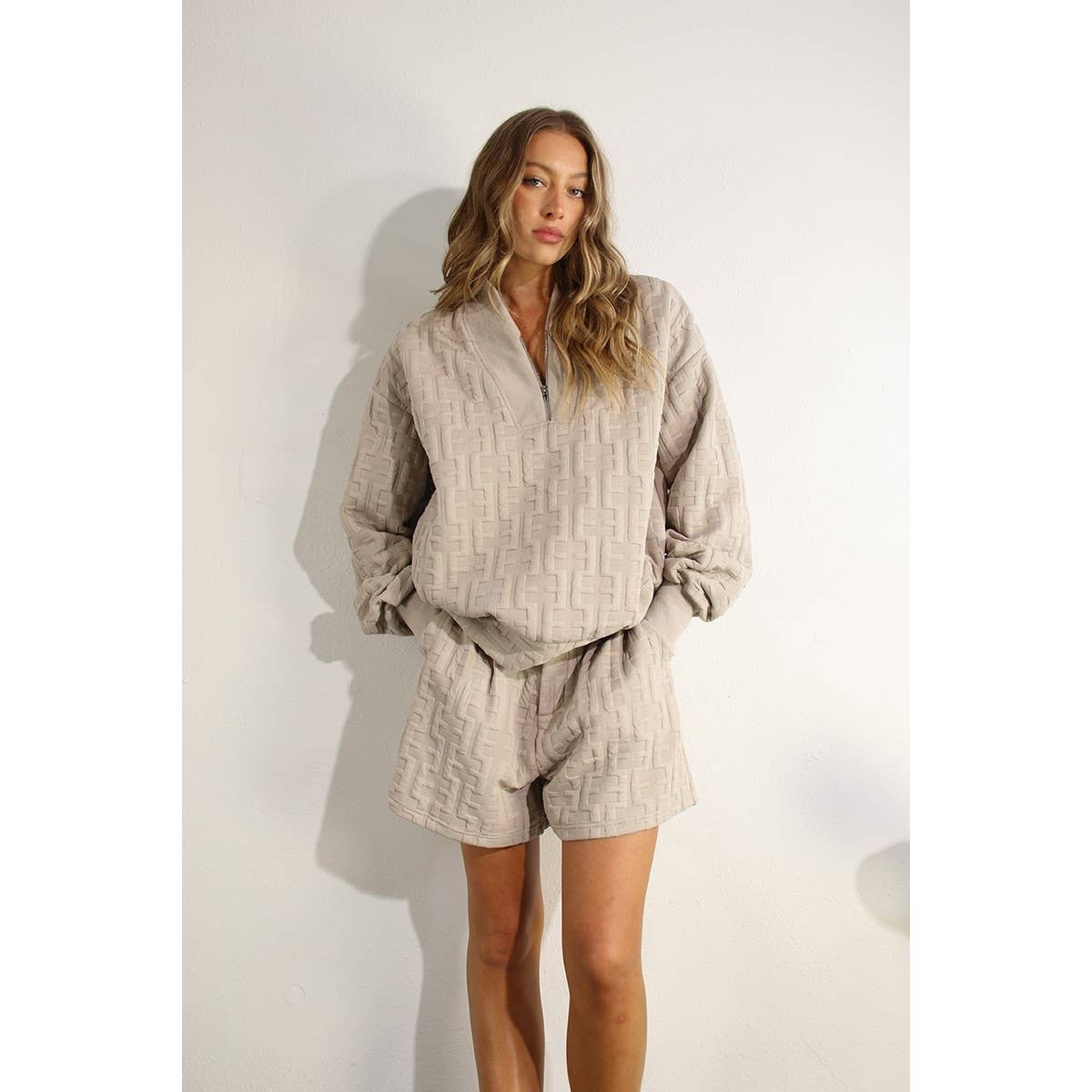 Mulla - Wholesale Top & Short Set (NOT Loungewear) - Women's - Textured Beige Lounge Set18