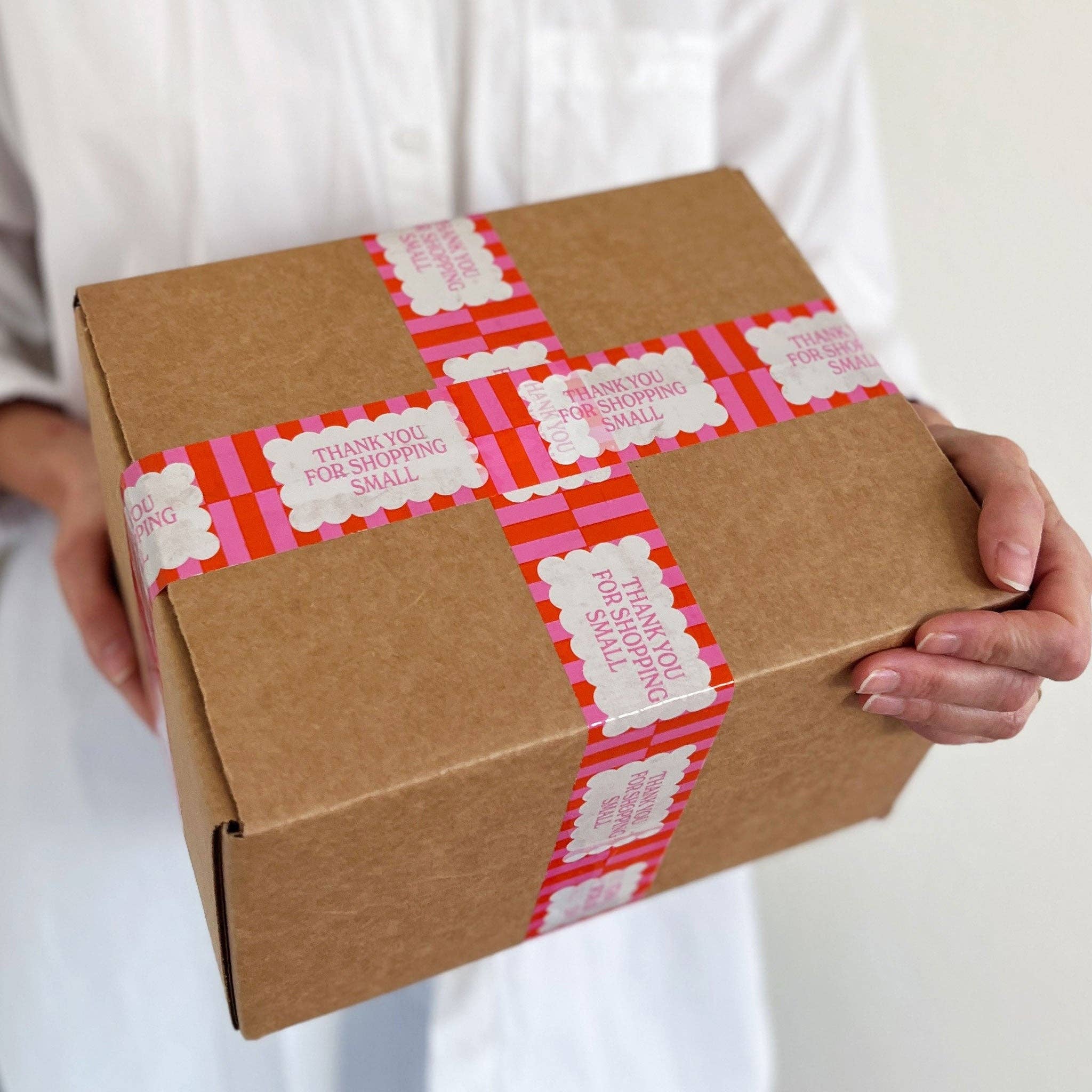 Shippy Tape – wholesale Tape – Thank You for Shopping Small Shipping Tape - Pink Orange Cloud (2 Rolls + Dispenser)3