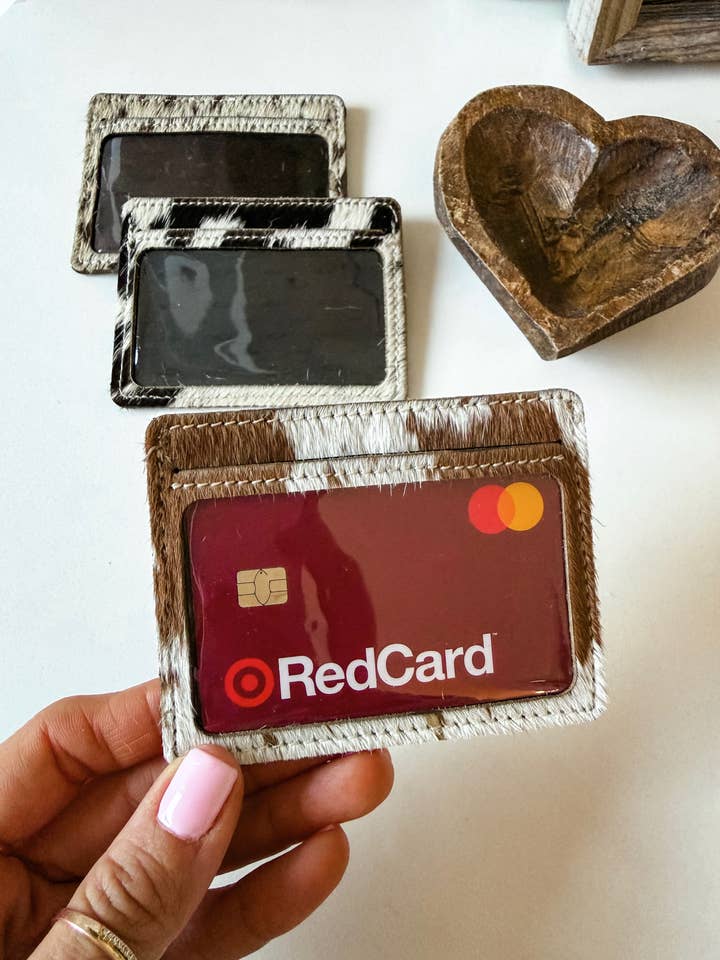 Western Cowhide Clear ID Pouch Credit Card Holder for wholesale by Boho Ranch Shop