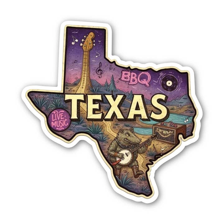 Texas State Aufkleber | BBQ- & Musikszene | Konturgeschnittener Aufkleber für den Großhandel von PiggyPrintStickers