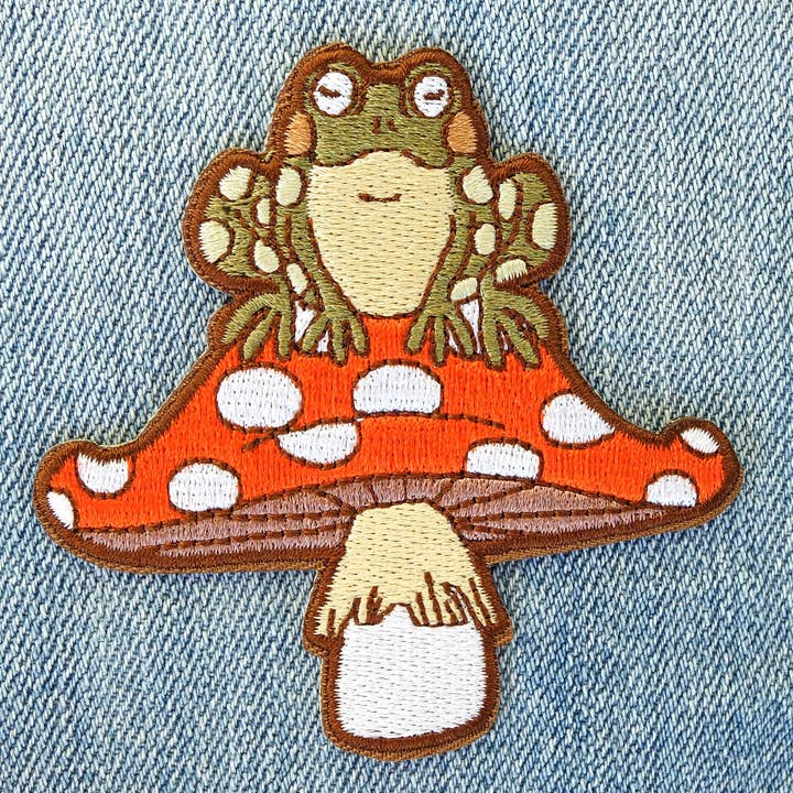 Lucky Sardine - Wholesale Patch - Toad & Mushroom, Toadstool Frog Embroidered Iron-On Patch3