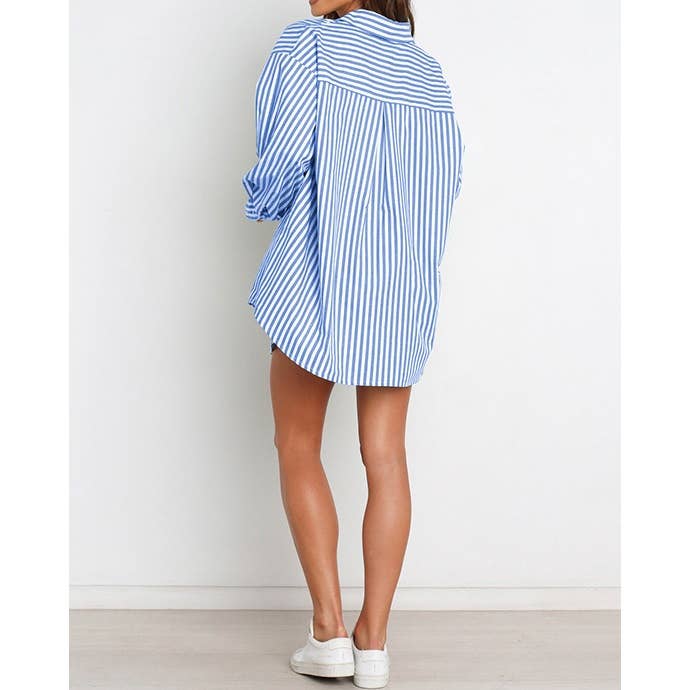 Mapcie - Wholesale Top & Pant Set (NOT Loungewear) - Women's - Striped Oversized Shirt and Drawstring Shorts Set4