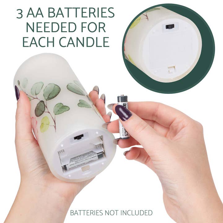 EAST AVENUE - Wholesale Flameless Candle - Floral Pink and Green 6 inch Flameless Candles Set of 33