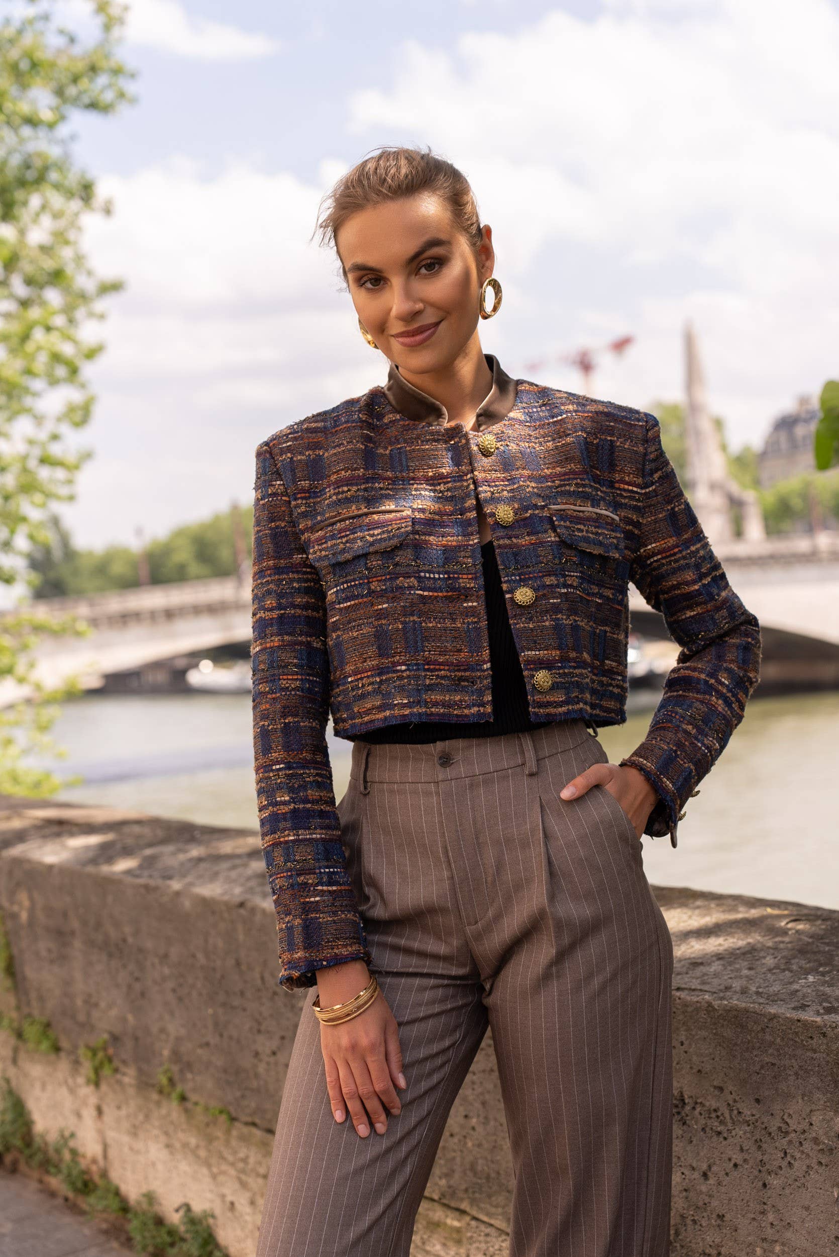 Attentif Paris – wholesale Blazer – Women's – Colourful velvet collar cropped tweed blazer jacket13