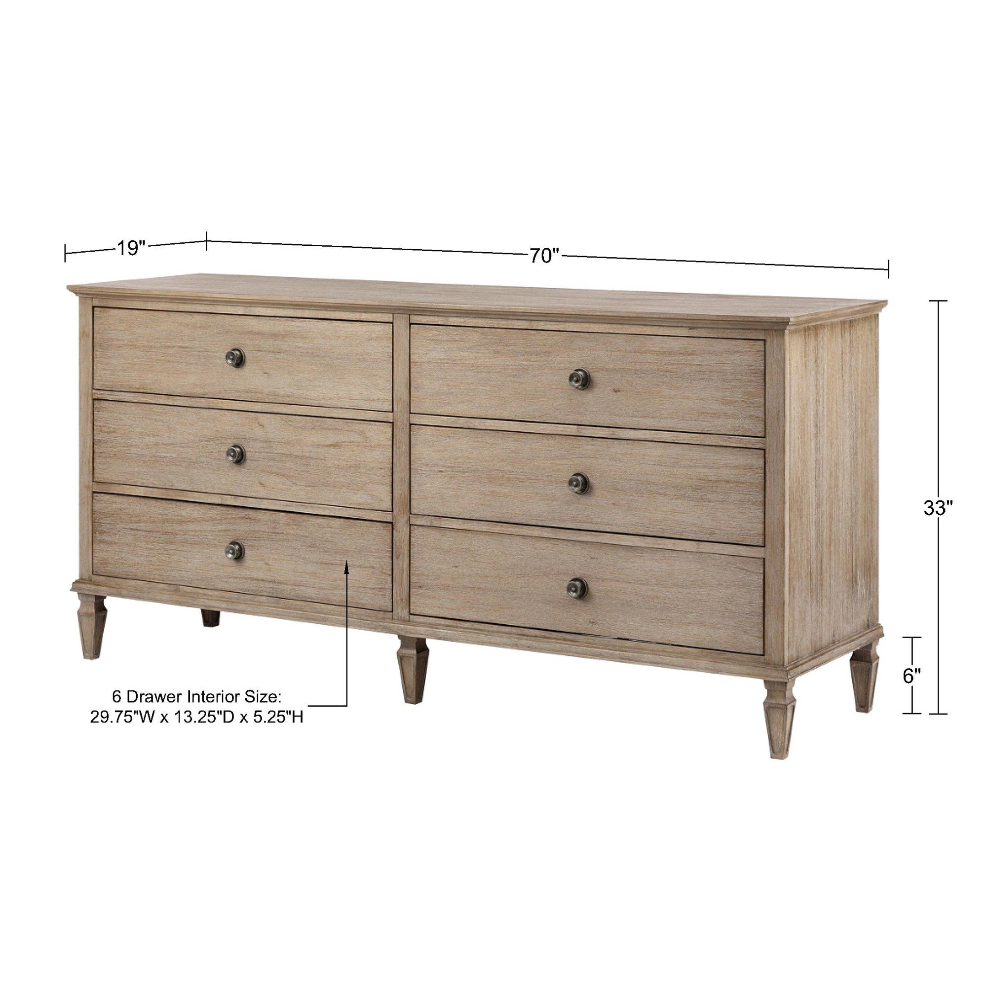 Olliix - Wholesale Bedroom Furniture - 70"W 6-Drawer Modern Classic Wood Dresser, Light Natural *2