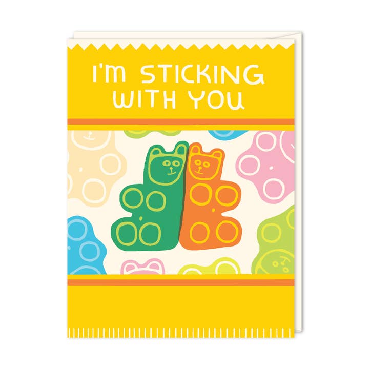 Biglietto di auguri con orsetti gommosi I'm Sticking With You per la vendita all'ingrosso da parte di Smallseeds Studio