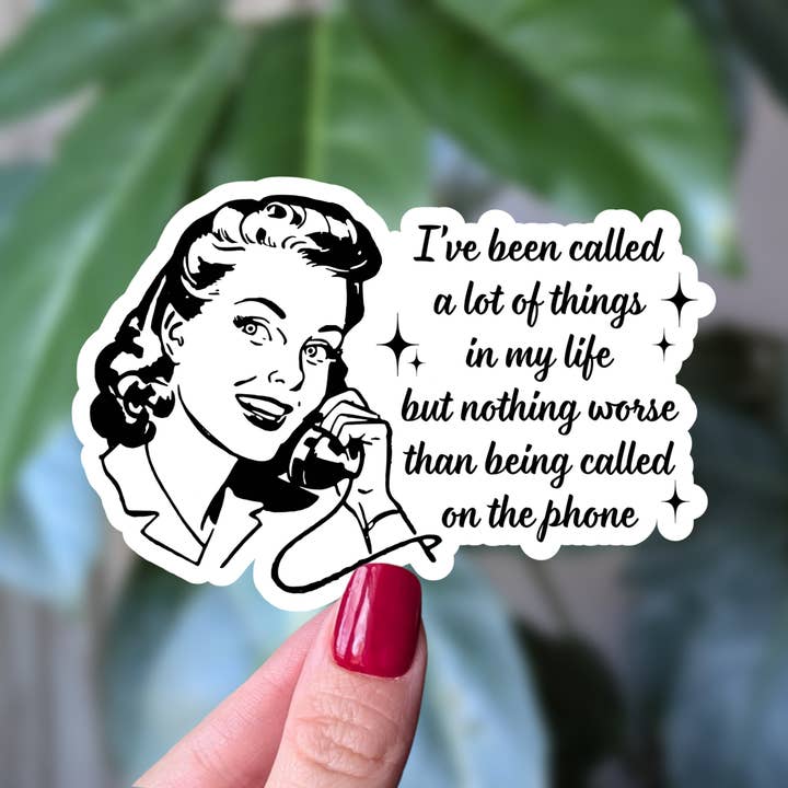 Relatable Retro Phone Call Sticker Funny Introvert Humor for wholesale by Moonlit Creations