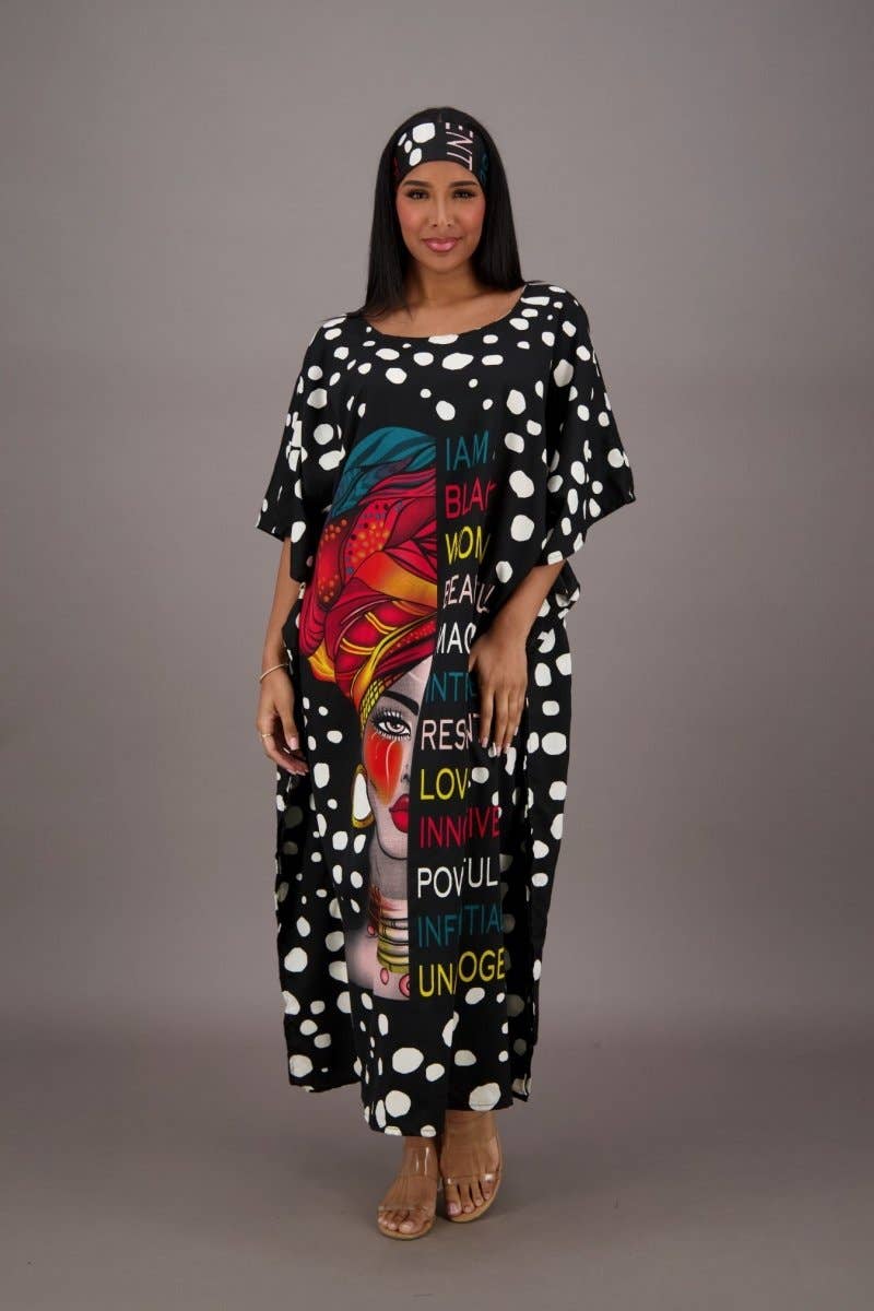 Single Color Polka Dot Empowerment Print Kaftan KAF-42204 for wholesale on Faire3