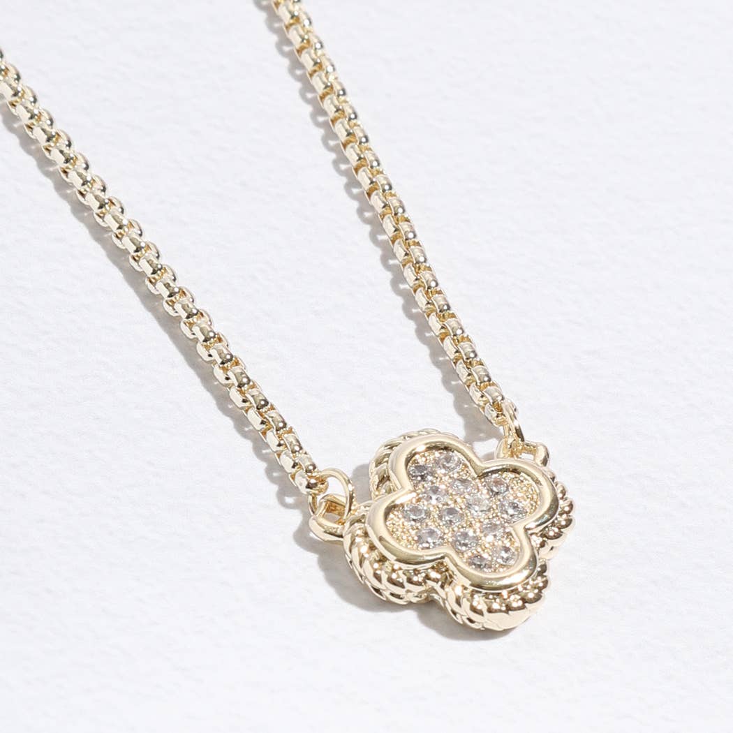 Fashion City - Wholesale Pendant/Charm Necklace - Clover CZ Pave Pendant Chain Necklace6