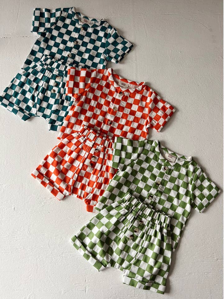 SIIX Collection - Wholesale Top & Short Set - Kids - Lime Checkerboard / Organic Finley Set (Baby - Kids)