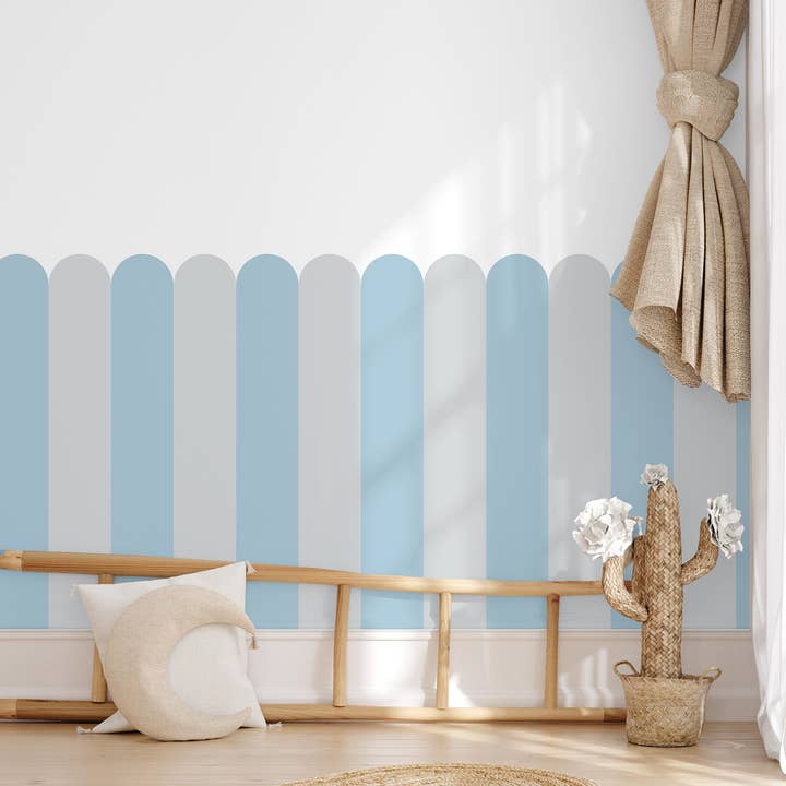 Blue & Gray Striped Half Wall Decal, H125 cm x W65 cm Decal for wholesale by SimurgWallArts