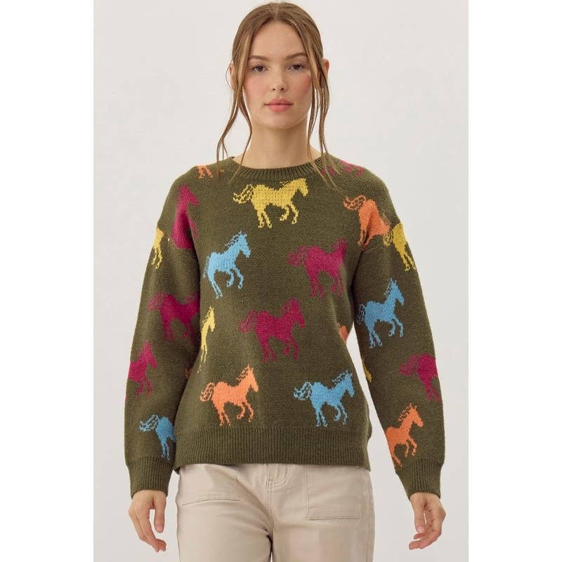 STYLE USA – wholesale Pullovertröja - Dam – Stickad pullovertopp med hästmönster10