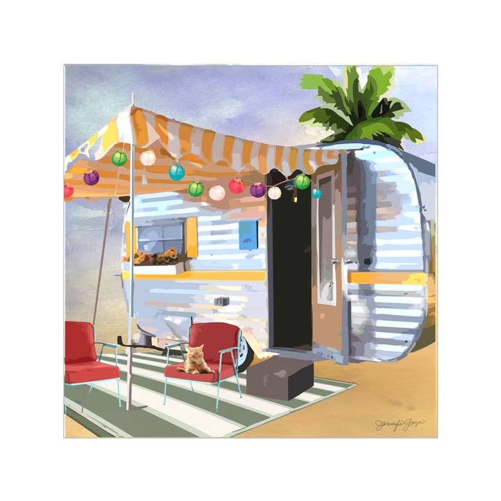 Tequila-Sunrise in einem Vintage-Wohnmobil-Kunstdruck für den Großhandel von Jennifer Geiger Art & Design