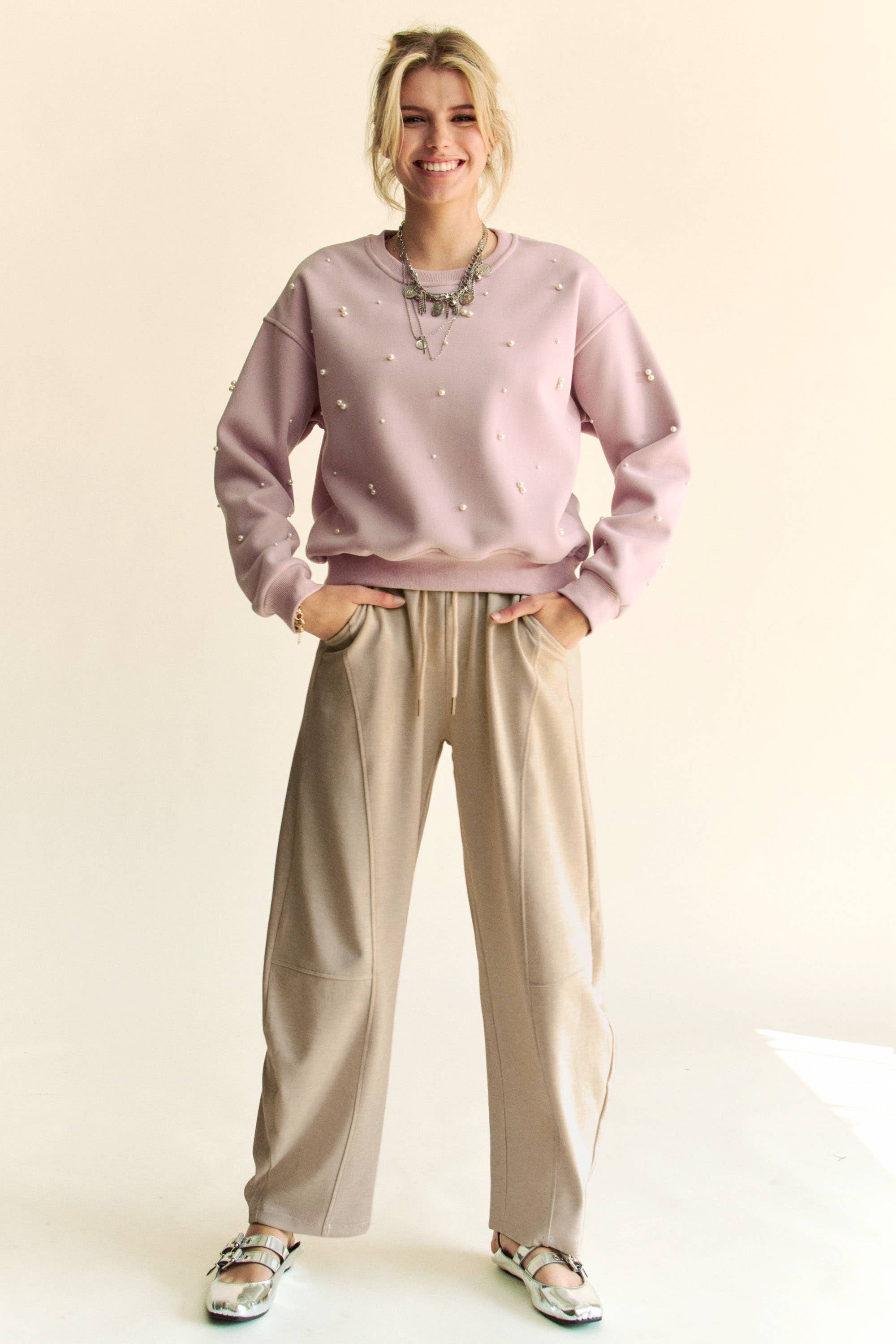 Davi & Dani - Wholesale Pants - Women's - SOLID ELASTIC WAISTBAND POCKETS LONG BARREL PANTS9