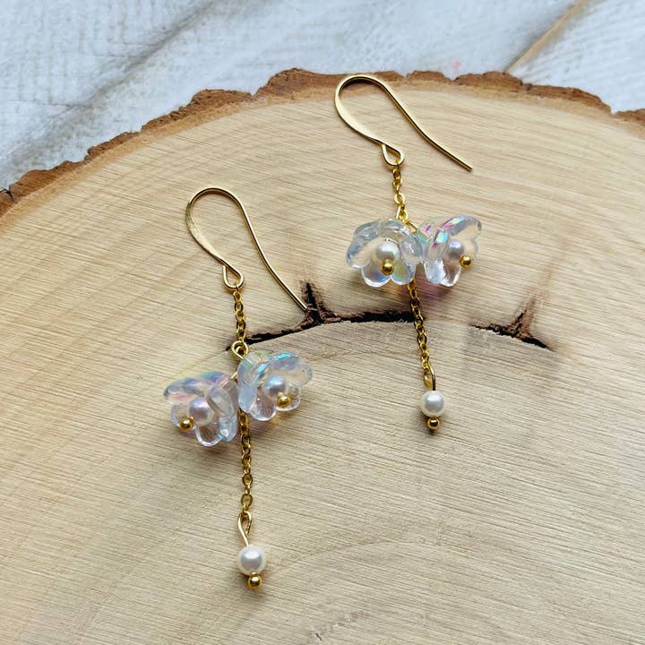 Same Sunset Design - Wholesale Dangle Earrings - Glass & Pearl Fairycore Earrings, Cottagecore Jewelry