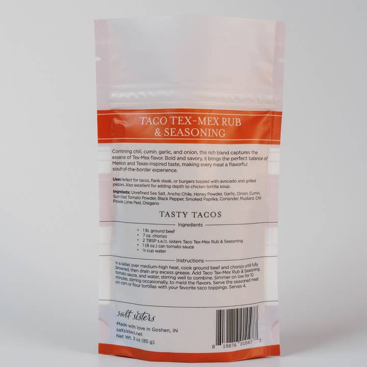 Salt Sisters – Engroshandel Rub – Gnid- og krydderiblanding - Taco Tex-Mex - 3 oz