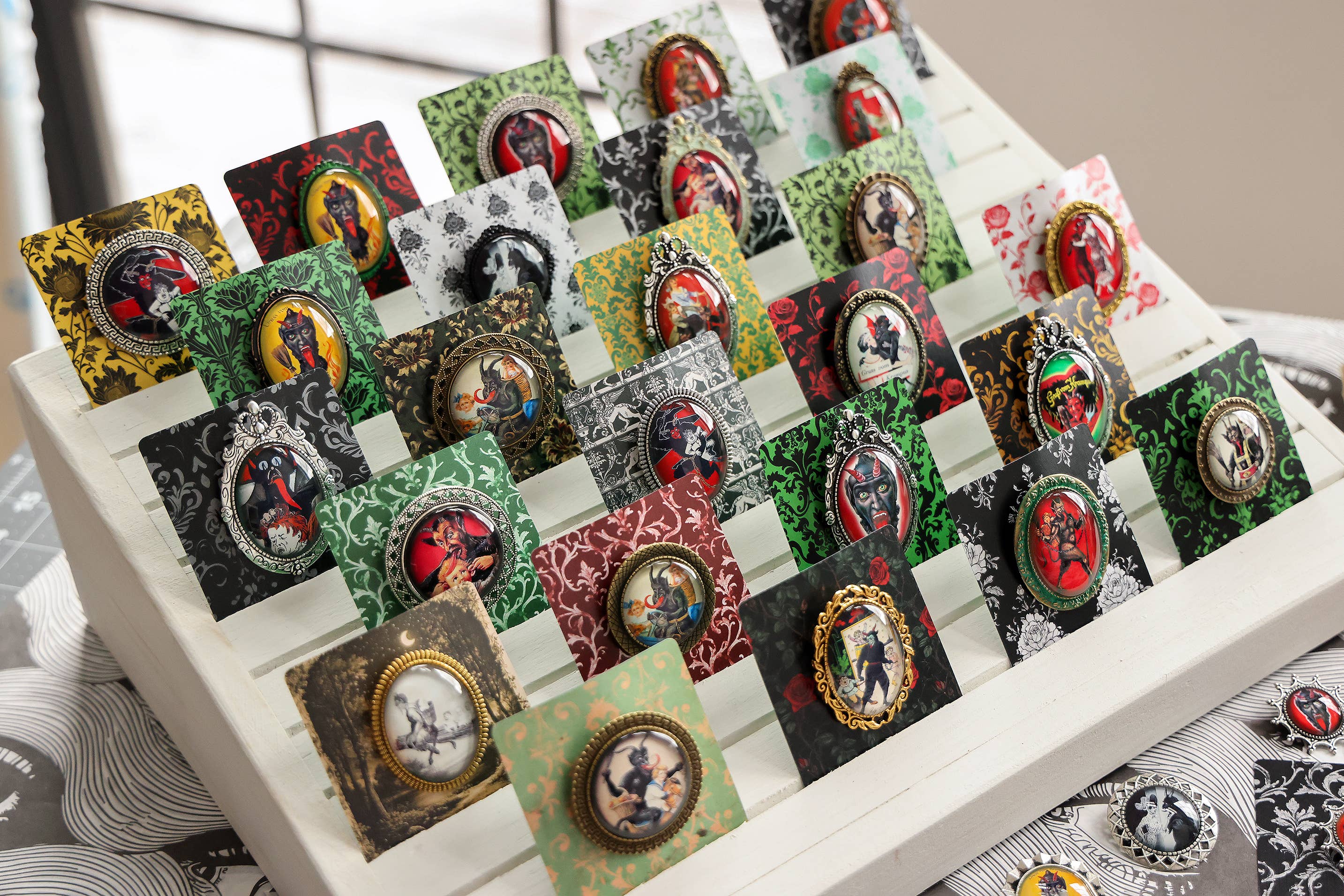 Asunder Bazaar - Wholesale Brooch - 20pc Krampus Brooches on Cards2