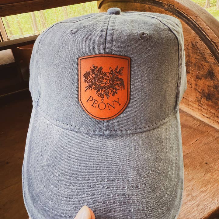 Left Grain - Wholesale Baseball Cap - Women's - Vintage Peony Leather Patch Hat – Denim