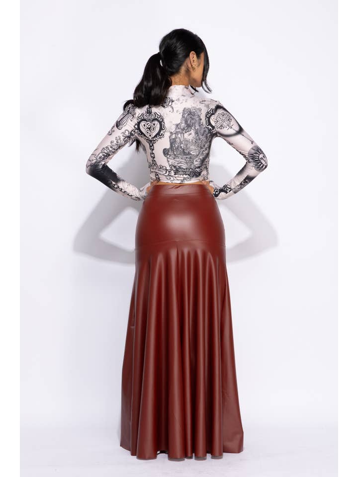 K Too - Wholesale Skirt - Women's - Matte PU maxi skirt with high slit3