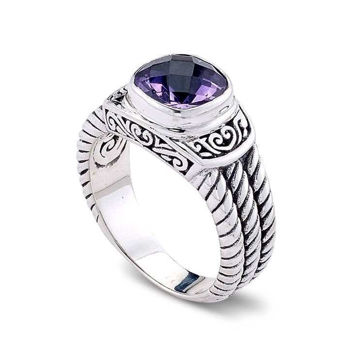 SS tvinnad kabel Triple Band ametist Ring för wholesale av Eli Pebble