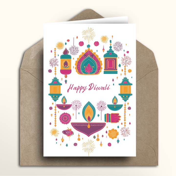 Happy Diwali Fireworks card - packs of 10/20/50/100 for wholesale by imagii Greeting Cards & Notebooks