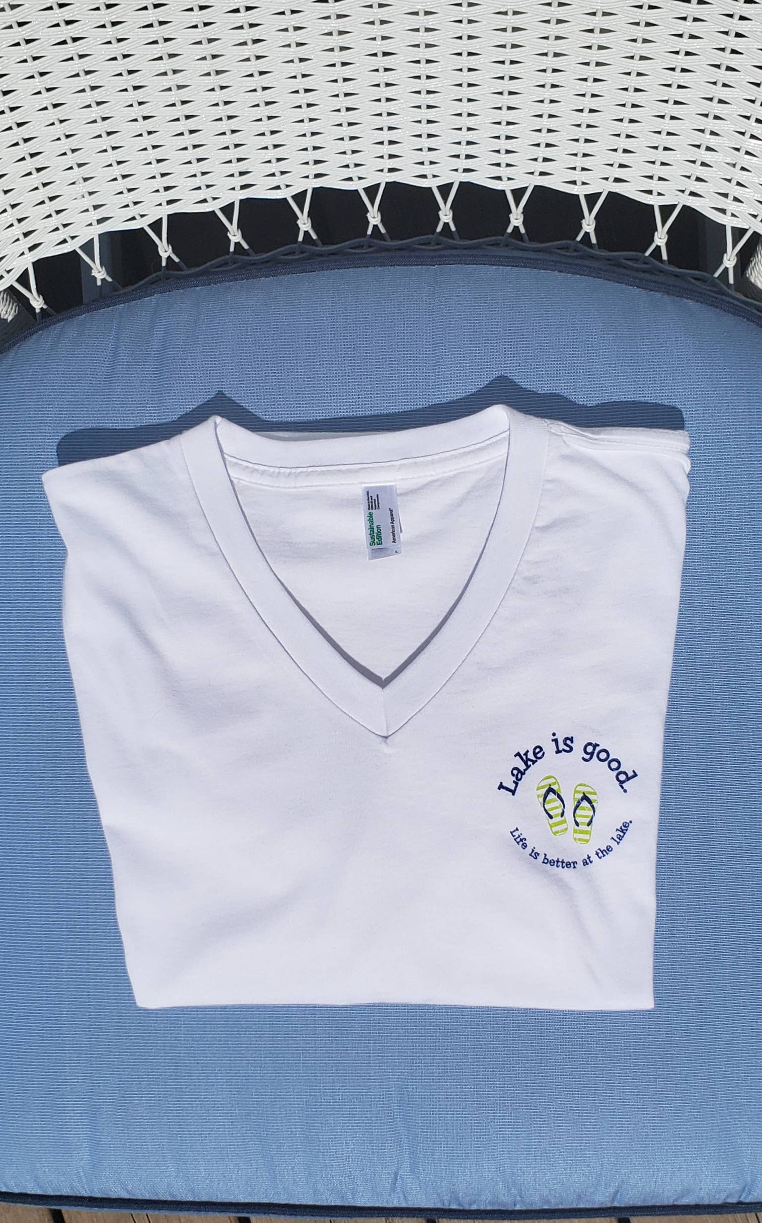 REMOVED BRAND - Wholesale Screen Printed T-Shirt - Women's - Women's White T-Shirt with Flip Flops0