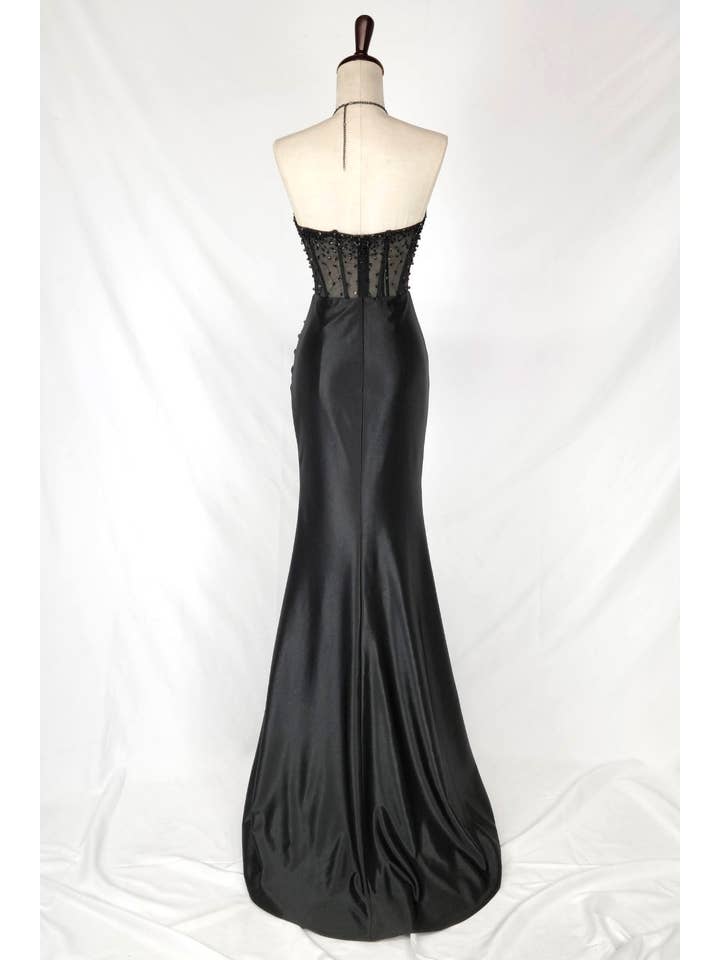 Chicas - Vente Robe de soirée – femme - Robe bustier en satin avec corset à perles et sequins C83111