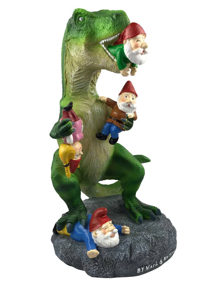 T-REX EATING GARDEN GNOMES MASSACRE - BY MARK & MARGOT for wholesale by By Mark & Margot