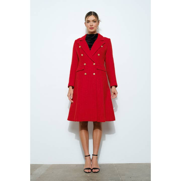 Gold Button Double Breasted Tweed Long Coat for wholesale by INA