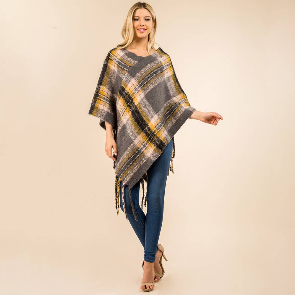 Sensibling Corp. - Wholesale Poncho - Dames - Poncho met Geruite Franjerand7