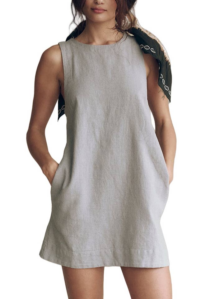 alberalkirk - Wholesale Dress - Women's - Summer Cotton Linen Backless Mini Dress N25Z1622