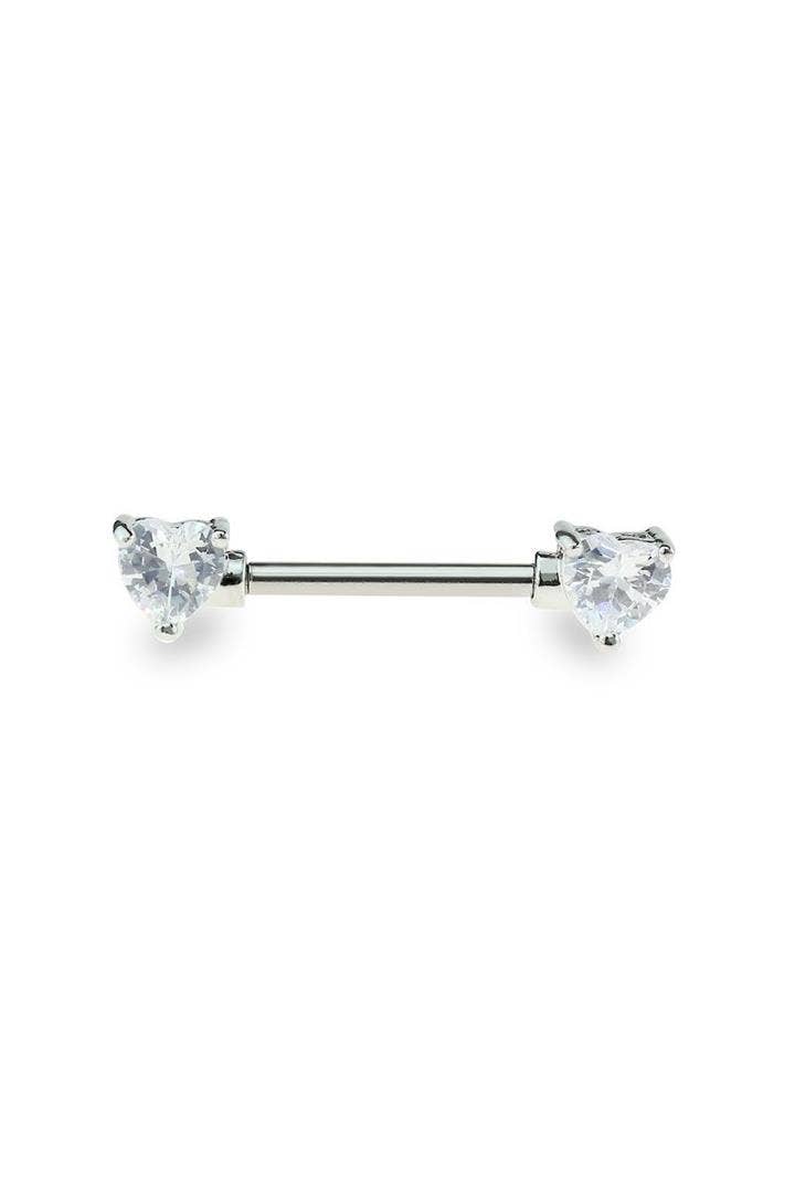 CRAVE - Wholesale Nipple Ring - DOUBLE HEART CZ PRONG SET 316L SURGICAL STEEL NIPPLE BAR5