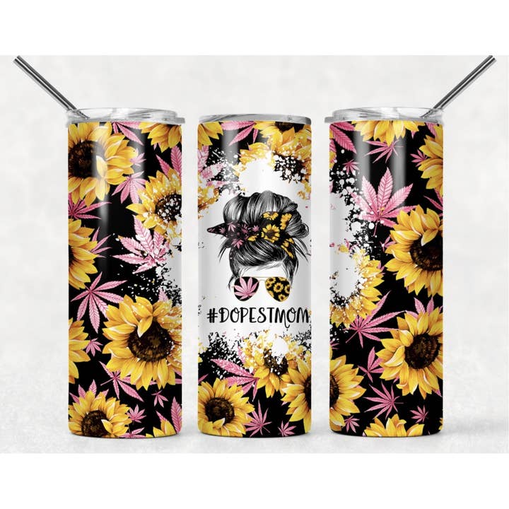 Dopest Mom Sunflowers and Pink Leaves- tumbler for wholesale by Creations by Trudy