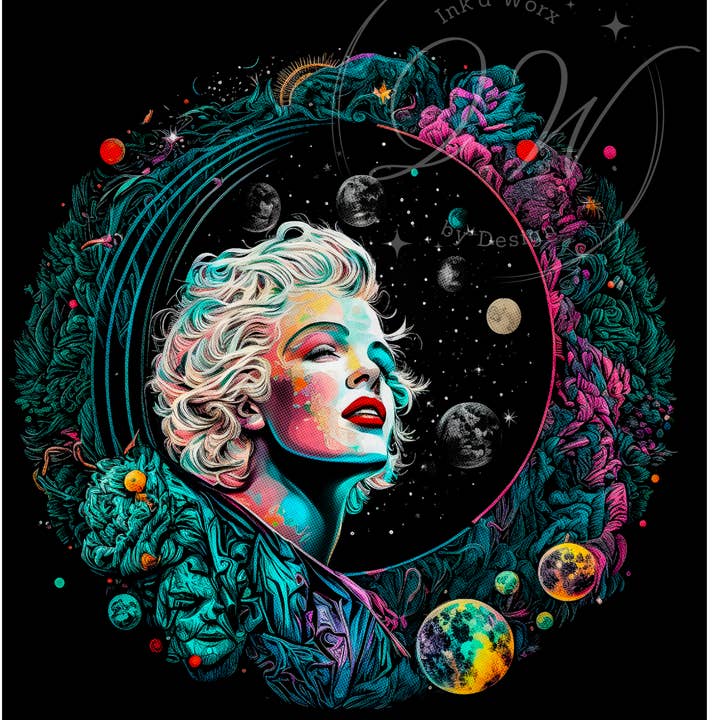 Marilyn Monroe Dream, specchio spaziale colorato, donna nella galassia, idea regalo di compleanno per ragazza sognatrice per la vendita all'ingrosso da parte di Ink'd Worx by Design