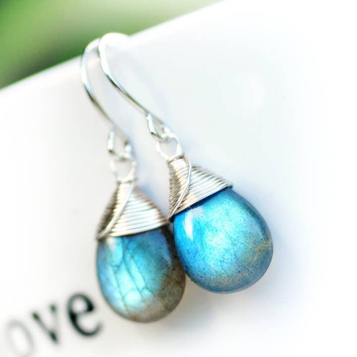 Gorgeous Aaa Labradorite Dangle Drop Earrings Necklace // Amazing Strong Blue Flash Top Quality Gemstones // Handmade With Love In Hawaii // for wholesale by Treehouse Jewelry Hawaii