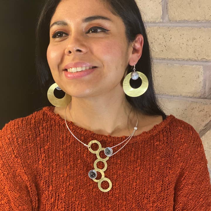 Chick Boss LLC - Wholesale Pendant/Charm Necklace - STREAM Small Cascading Mixed Metal Necklace from the SCULPTURAL Collection with Simulated Pearl or Jade option7