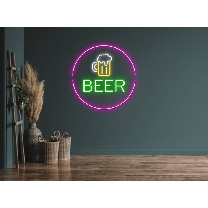 Glow Neon - Vendita all'ingrosso Insegna al neon - Insegne fluorescenti a forma di birra, decorazioni per Happy Hour, bar e pub1