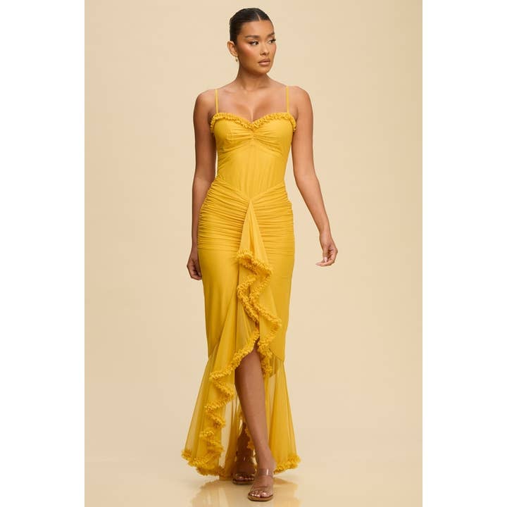 Rynkad meshvolang maxiklänning för wholesale av Luxxel