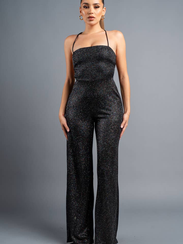 MPJ9005-A CHIC GLITTER ÆRMEØS SNØREBÅND RYG BUKSEDRAGT for engroshandel hos PRIVY