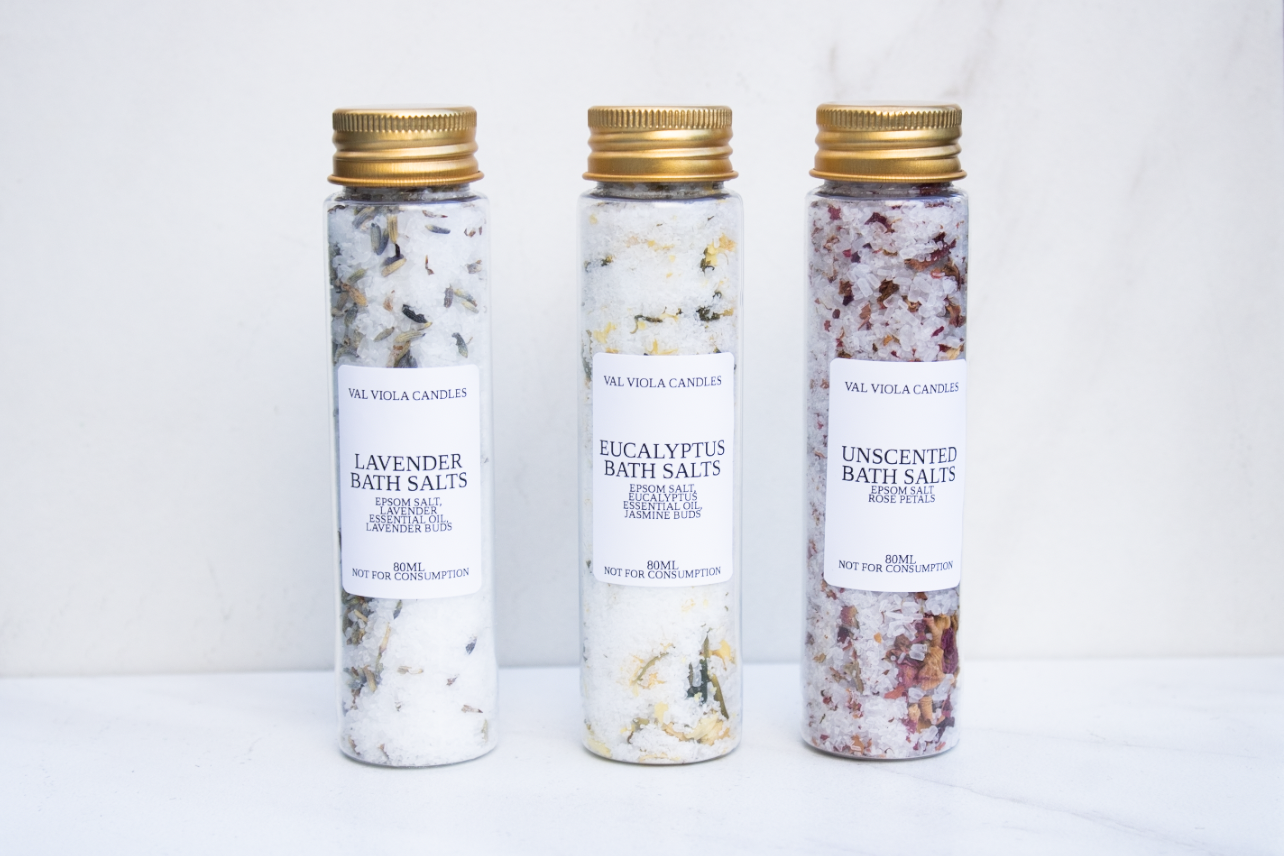 Val Viola Candles - Wholesale Bath Salts - Aromatherapy Bath Salts – 80ml Tube | Natural |Essential Oil1