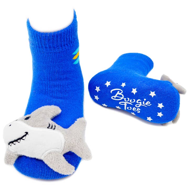 Blue Shark Boogie Toes Rattle Socks for wholesale by Boogie Toes