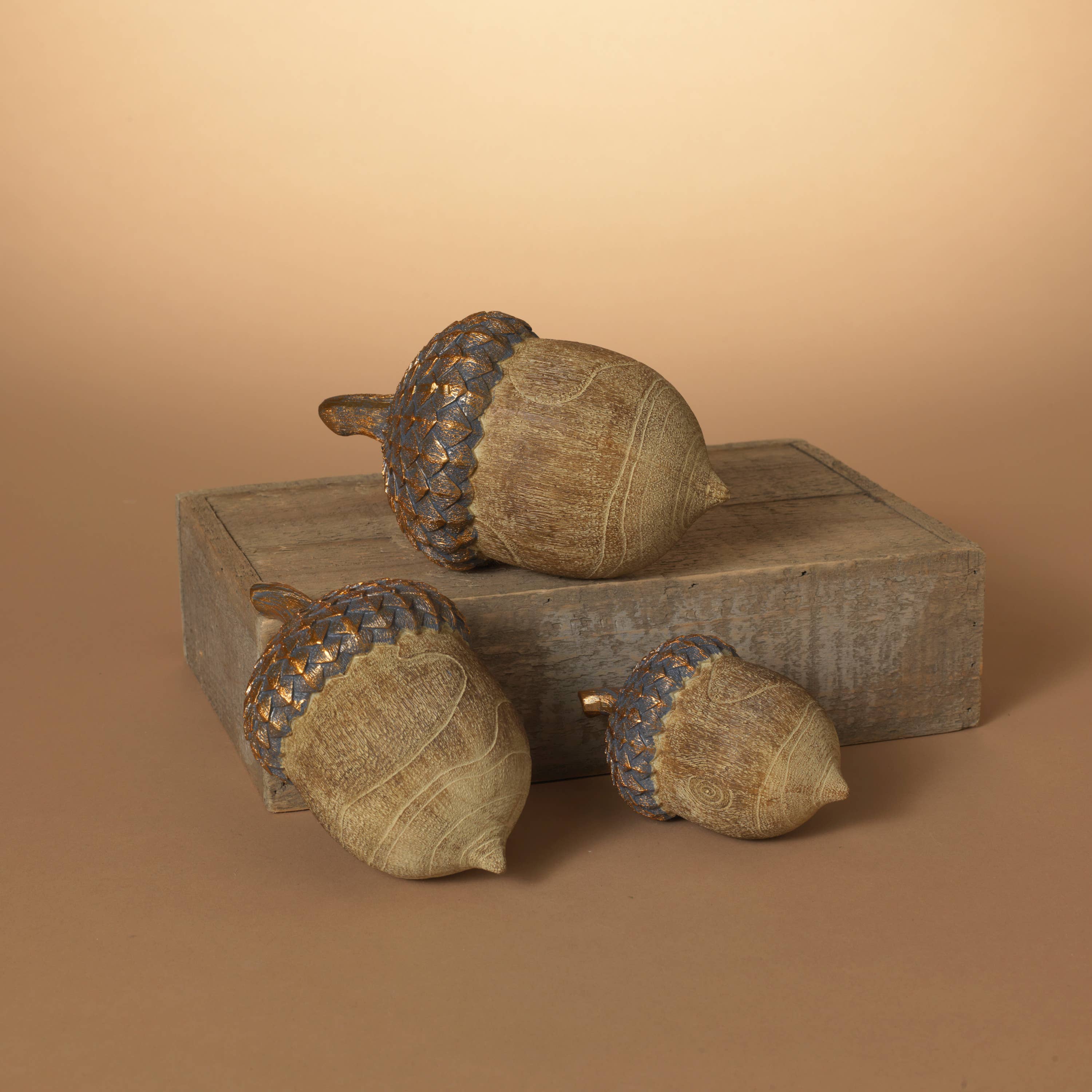 The Gerson Companies - Wholesale Decorative Tabletop Object - Gerson S/3 Resin Harvest Acorns, Lg is 6.8"H (UPC Breakdown:0