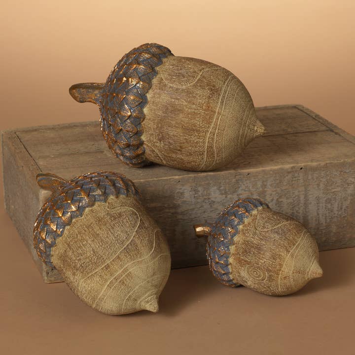 The Gerson Companies - Wholesale Decorative Tabletop Object - Gerson S/3 Resin Harvest Acorns, Lg is 6.8"H (UPC Breakdown:0