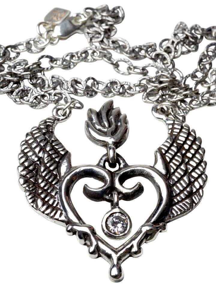 N Winged Sacred Gem Pendant Charm Necklace for wholesale by Femme Metale