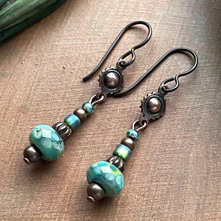 Artisan Bohemian Earrings - Copper & Stacked Painted Beads for wholesale by Vintage Earth