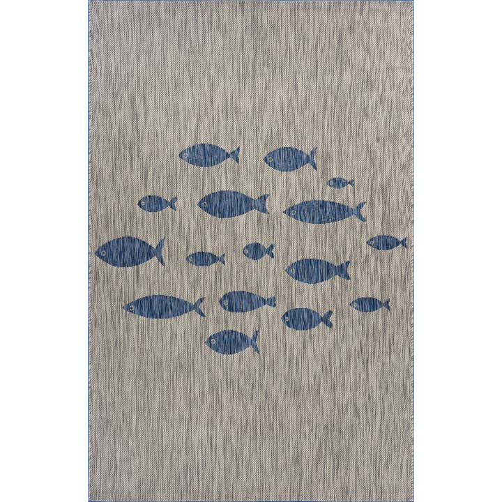 Catherine Navy/ Gray Coastal Fish Indoor/ Outdoor Area Rug for wholesale by LR Home
