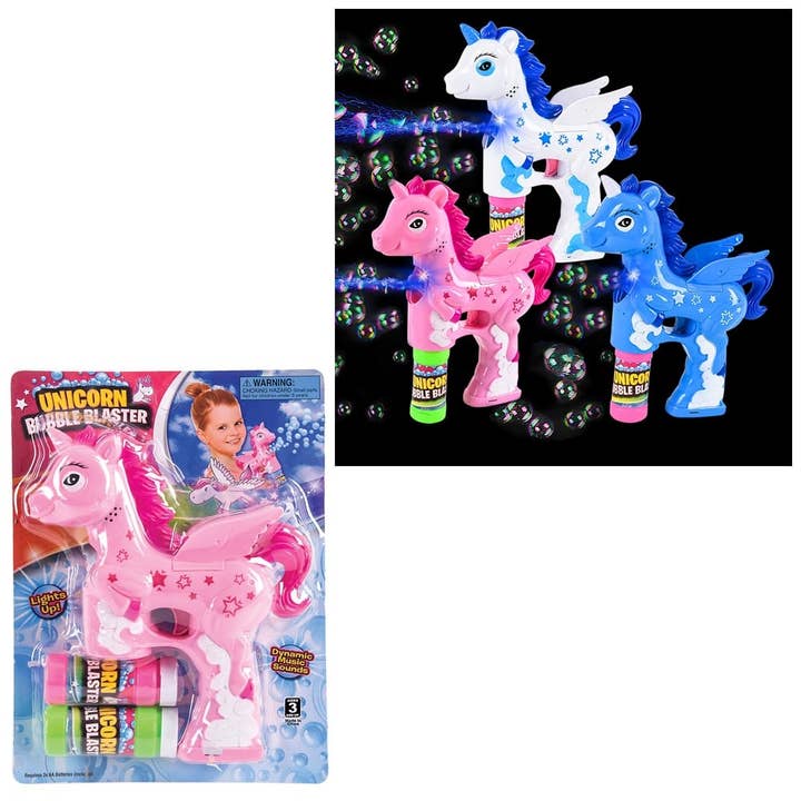 La Luna Bella - Toys - Venta al por mayor Juguete tradicional - Niños - Juguetes infantiles UNICORN BUBBLE BLASTER LLB DE 7 PULGADAS CON LUZ Y SONIDO