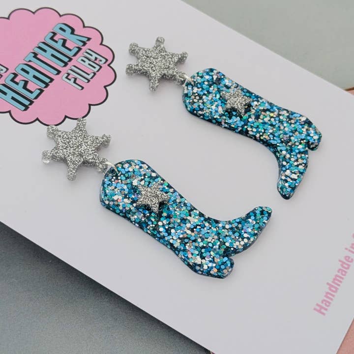 By Heather Filby - Wholesale Dangle Earrings - Cowboy Boot Glitter Earrings (MORE COLOURS) - Best Seller18