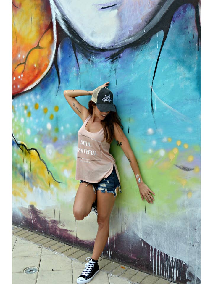 Peach The Soul's Daily Chants Flowy Side Slit Tank for wholesale on Faire4